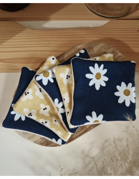 Cotons démaquillants bio Mix fleurs jaune & bleu côtelé
