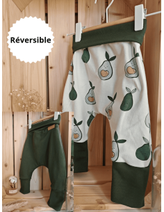 🔥🔥🔥Pantalon réversible & évolutif bio - Avocat & uni vert...