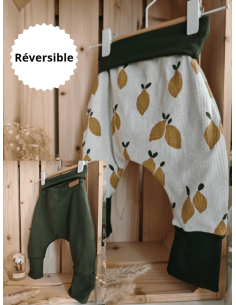 🔥🔥🔥Pantalon réversible & évolutif bio - Citron & uni vert...