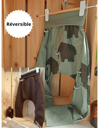 🔥🔥🔥Pantalon réversible & évolutif bio - Mammouth & uni chocolat molletonné