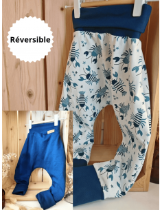 🔥🔥🔥Pantalon réversible & évolutif bio - Homard & uni bleu...