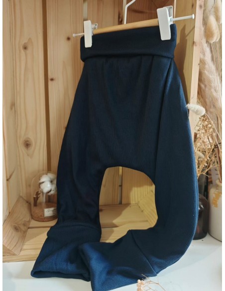 🔥🔥Pantalon réversible & évolutif bio - pois fond bleu & uni bleu côtelé