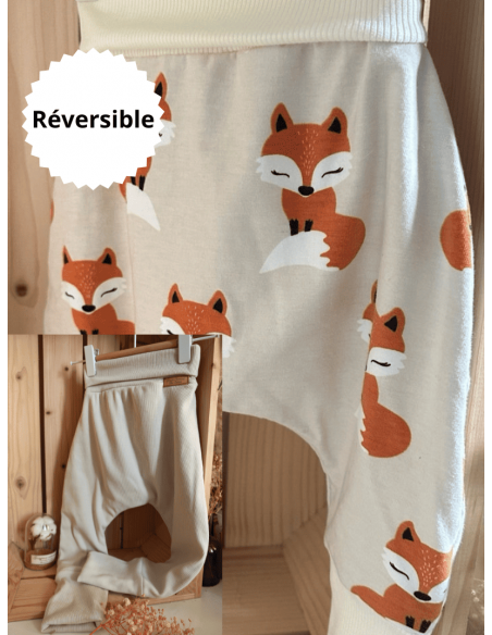 🔥🔥Pantalon réversible & évolutif bio - Renard & uni beige côtelé
