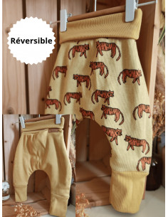 Pantalon réversible & évolutif bio - Tigres & uni jaune...