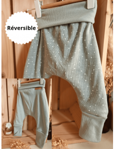 🔥🔥Pantalon réversible & évolutif bio - Pois côtelé & uni...