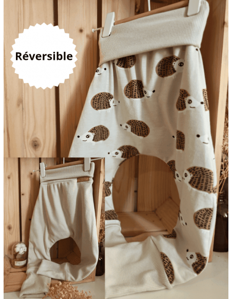 🔥🔥Pantalon réversible & évolutif bio - Hérissons & uni beige côtelé