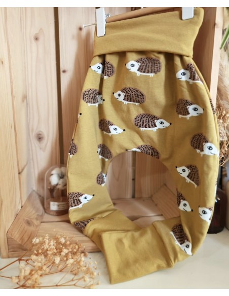 Pantalon réversible & évolutif bio - Hérissons & uni moutarde