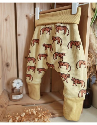 Pantalon évolutif bio - Tigre fond jaune pâle...