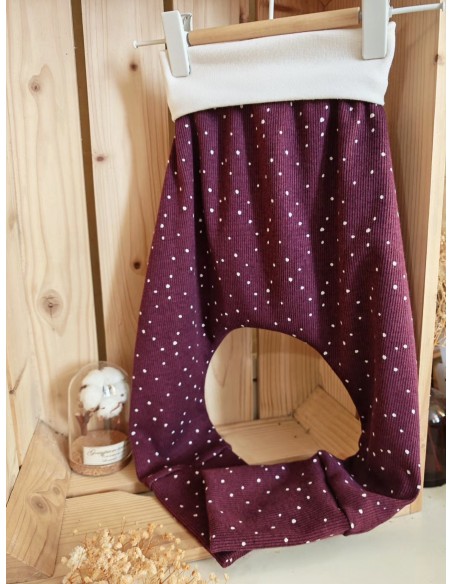 Pantalon évolutif bio - Pois fond prune côtelé