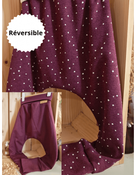 🔥🔥🔥Pantalon réversible & évolutif bio - Pois & prune molletonné