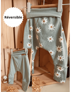 🔥🔥Pantalon réversible & évolutif bio - Pâquerettes & uni...
