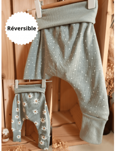 🔥🔥Pantalon réversible & évolutif bio - Pâquerettes & pois...