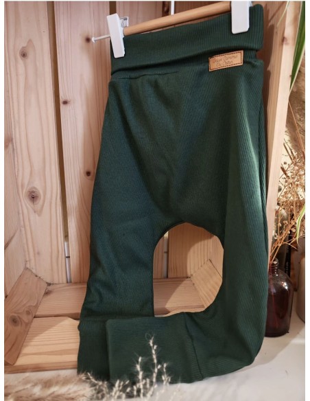 Pantalon évolutif bio - Uni vert forêt côtelé