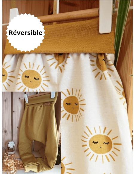 🔥🔥Pantalon réversible & évolutif bio - Soleil & uni moutarde non côtelé