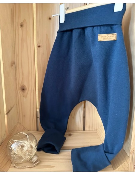 Pantalon évolutif bio - Uni bleu nautique non côtelé