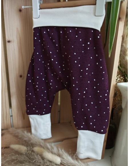Pantalon évolutif bio - Pois fond prune côtelé