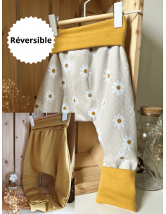 🔥🔥Pantalon réversible & évolutif bio - Pâquerettes & uni...
