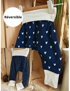 🔥🔥Pantalon réversible & évolutif bio - Coeurs & pois fond...