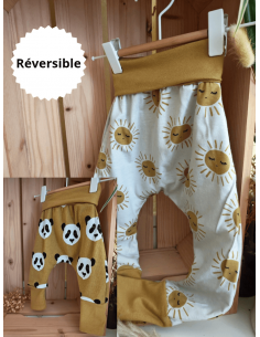 🔥🔥Pantalon réversible & évolutif bio - Soleil & panda...