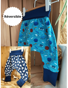 🔥🔥Pantalon réversible & évolutif bio - Planètes & Mouette
