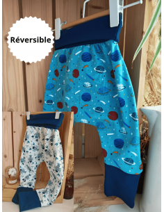 🔥🔥Pantalon réversible & évolutif bio - Planètes & Homard