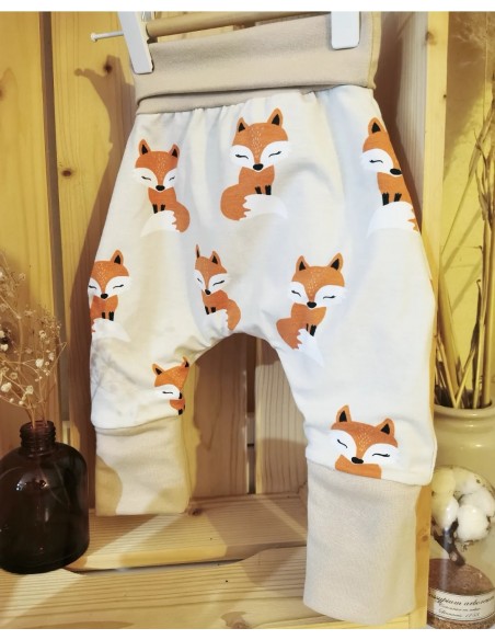 🔥🔥🔥Pantalon réversible & évolutif bio - Renard & uni café latte molletonné bio