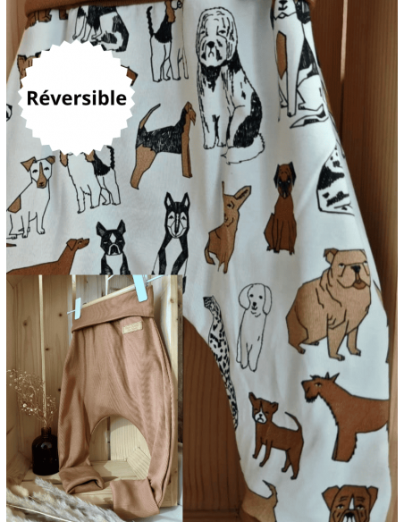 🔥🔥Pantalon réversible & évolutif bio - Chiens & uni camel côtelé