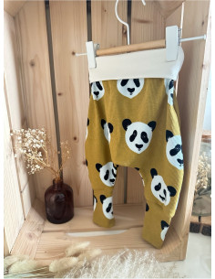 Pantalon Ã©volutif bio - Pandas fond moutarde