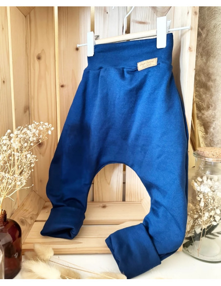 🔥🔥🔥Pantalon réversible & évolutif bio - Mouette & uni bleu molletonné
