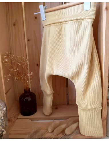 Pantalon évolutif bio - Uni jaune pâle côtelé