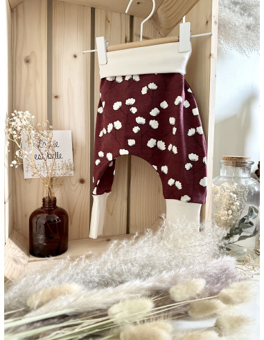 Pantalon évolutif bio - Fleurs fond bordeaux